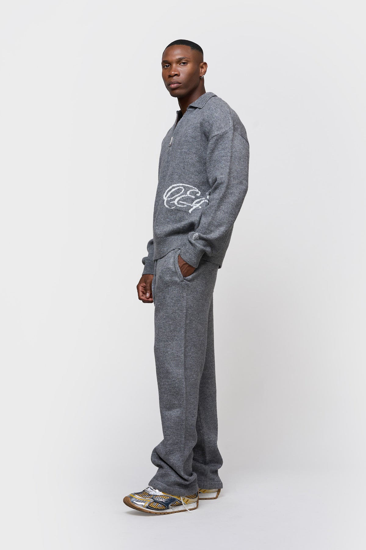FLUFFY KNIT QUARTER ZIP POLO | GREY