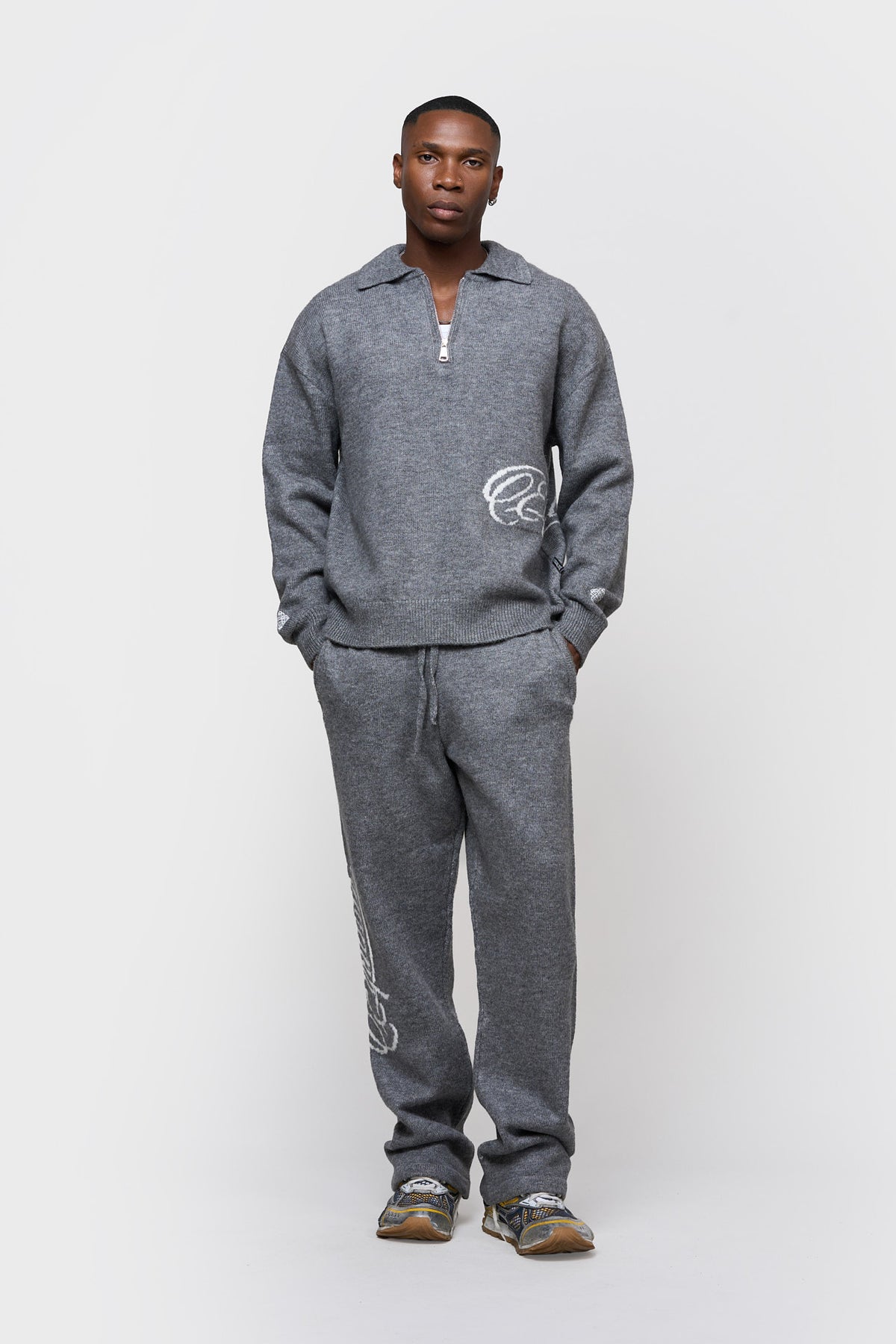 FLUFFY KNIT QUARTER ZIP POLO | GREY