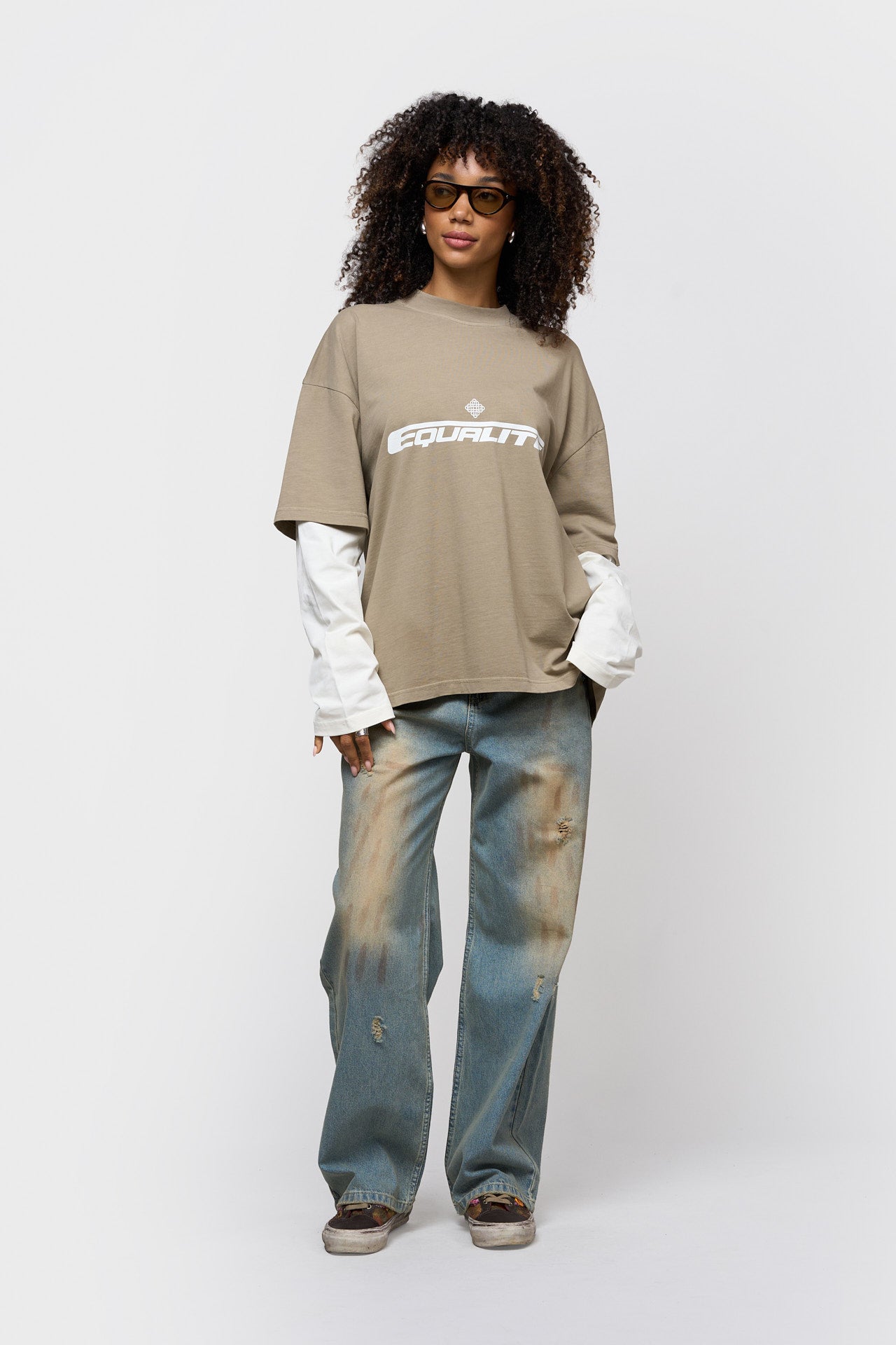 ENZO DOUBLE LAYER LONGSLEEVE TEE | WASHED TAUPE & OFF-WHITE