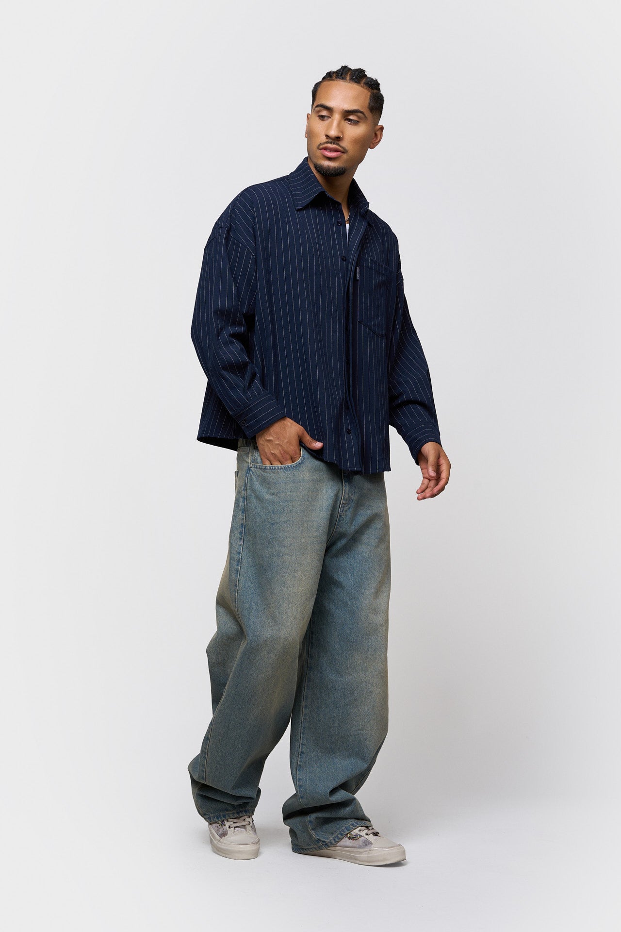 PINSTRIPE OVERSIZED SHIRT | DARK NAVY
