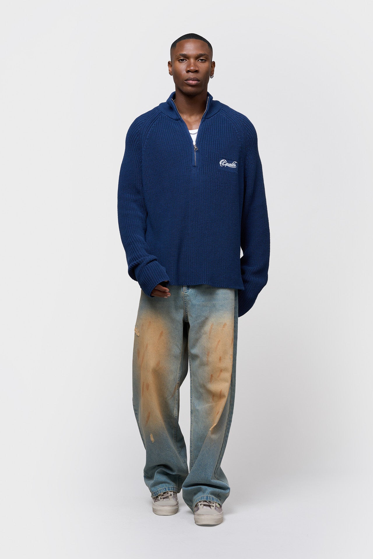 FUNNEL KNIT SWEATER | NAVY