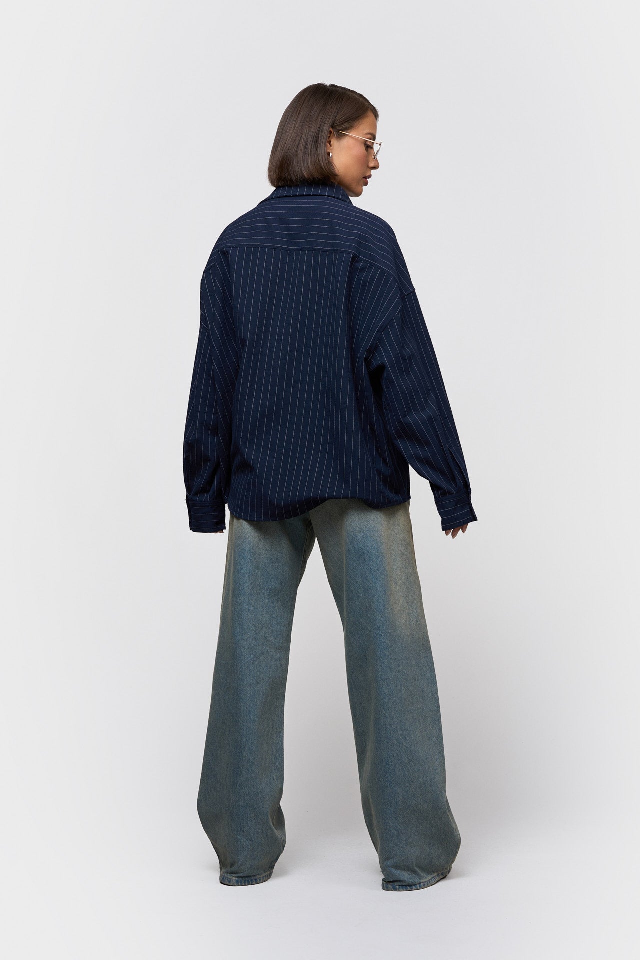 PINSTRIPE OVERSIZED SHIRT | DARK NAVY