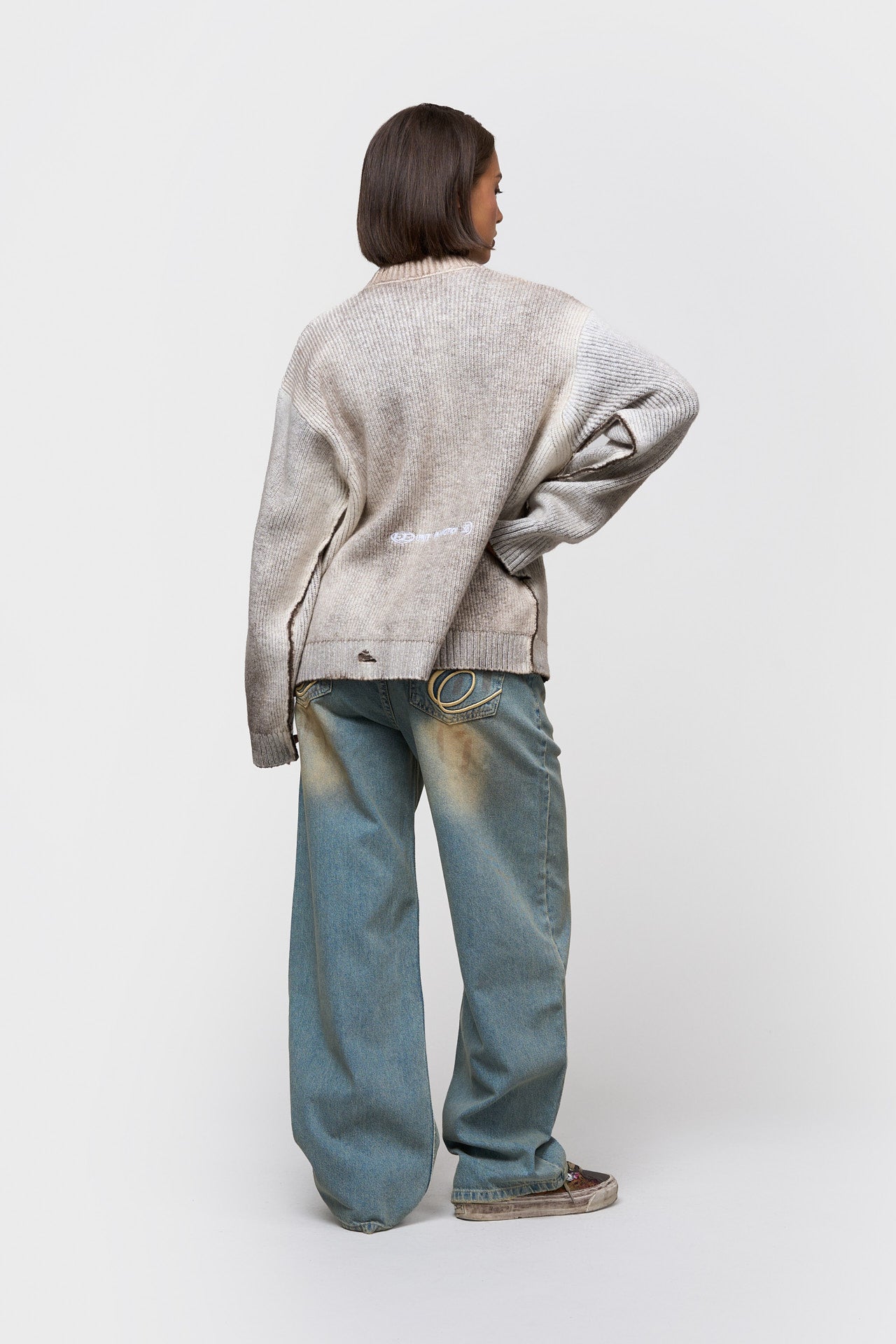 RIBBED KNIT SWEATER | WASHED GREY