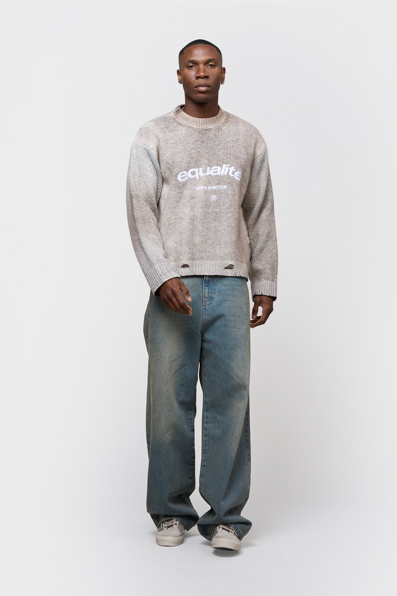 RIBBED KNIT SWEATER | WASHED GREY