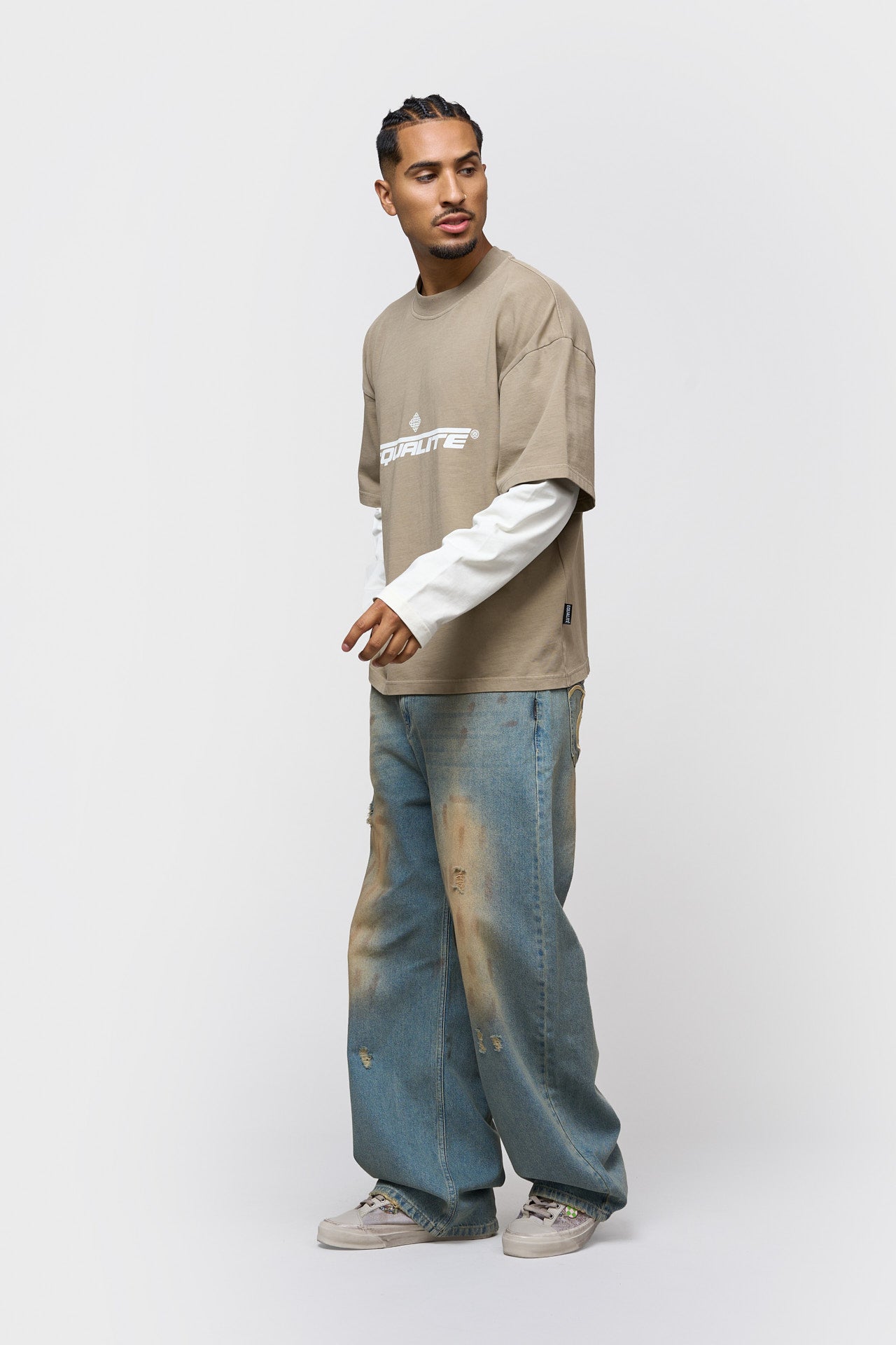 ENZO DOUBLE LAYER LONGSLEEVE TEE | WASHED TAUPE & OFF-WHITE