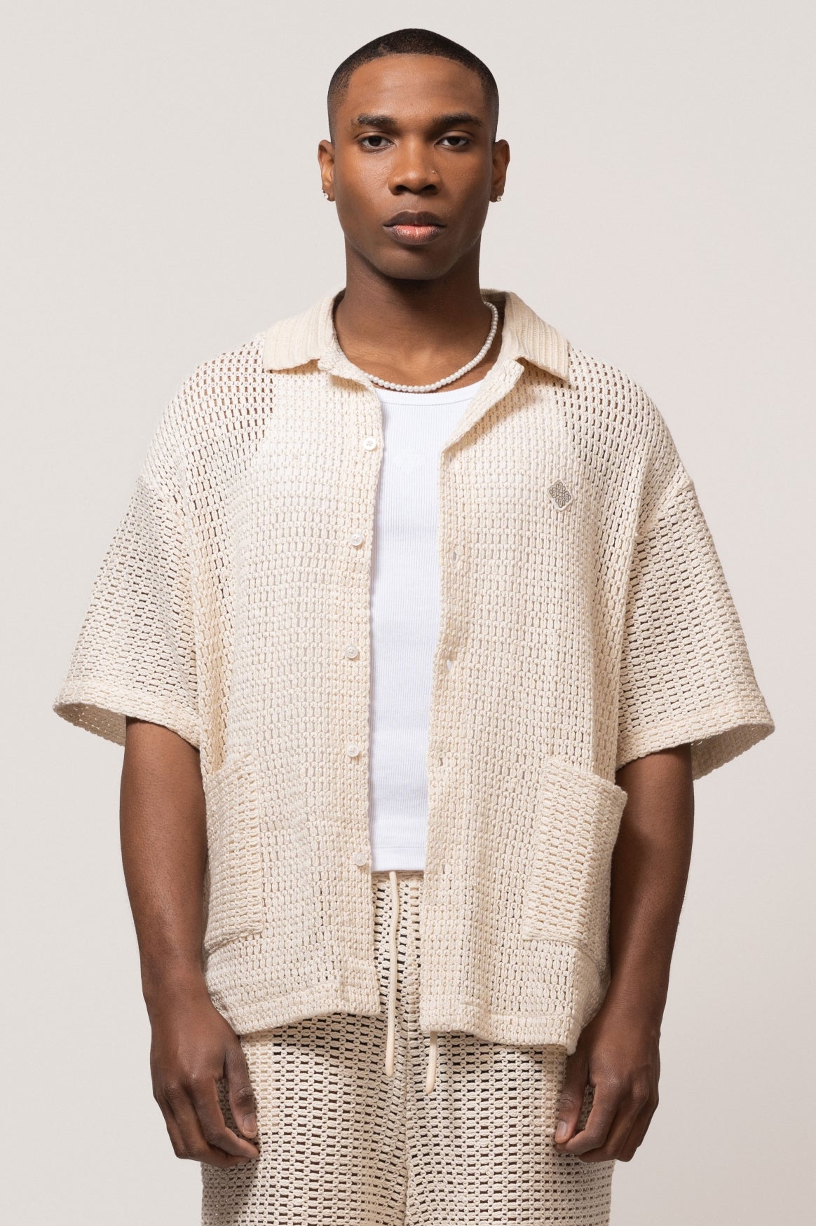 LYRA KNITTED CROCHED SHIRT | OFF-WHITE