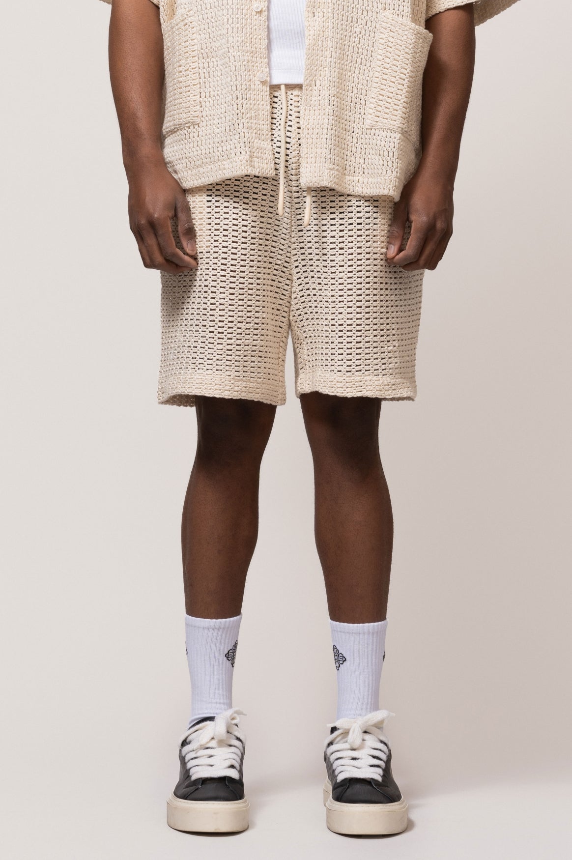LYRA KNITTED CROCHED SHORTS | OFF-WHITE
