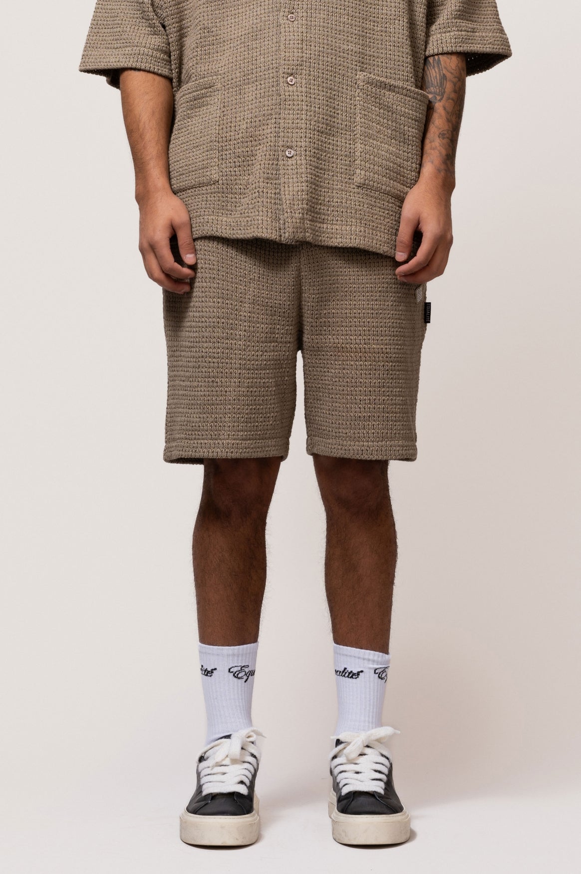 LYRA KNITTED CROCHED SHORTS | TAUPE