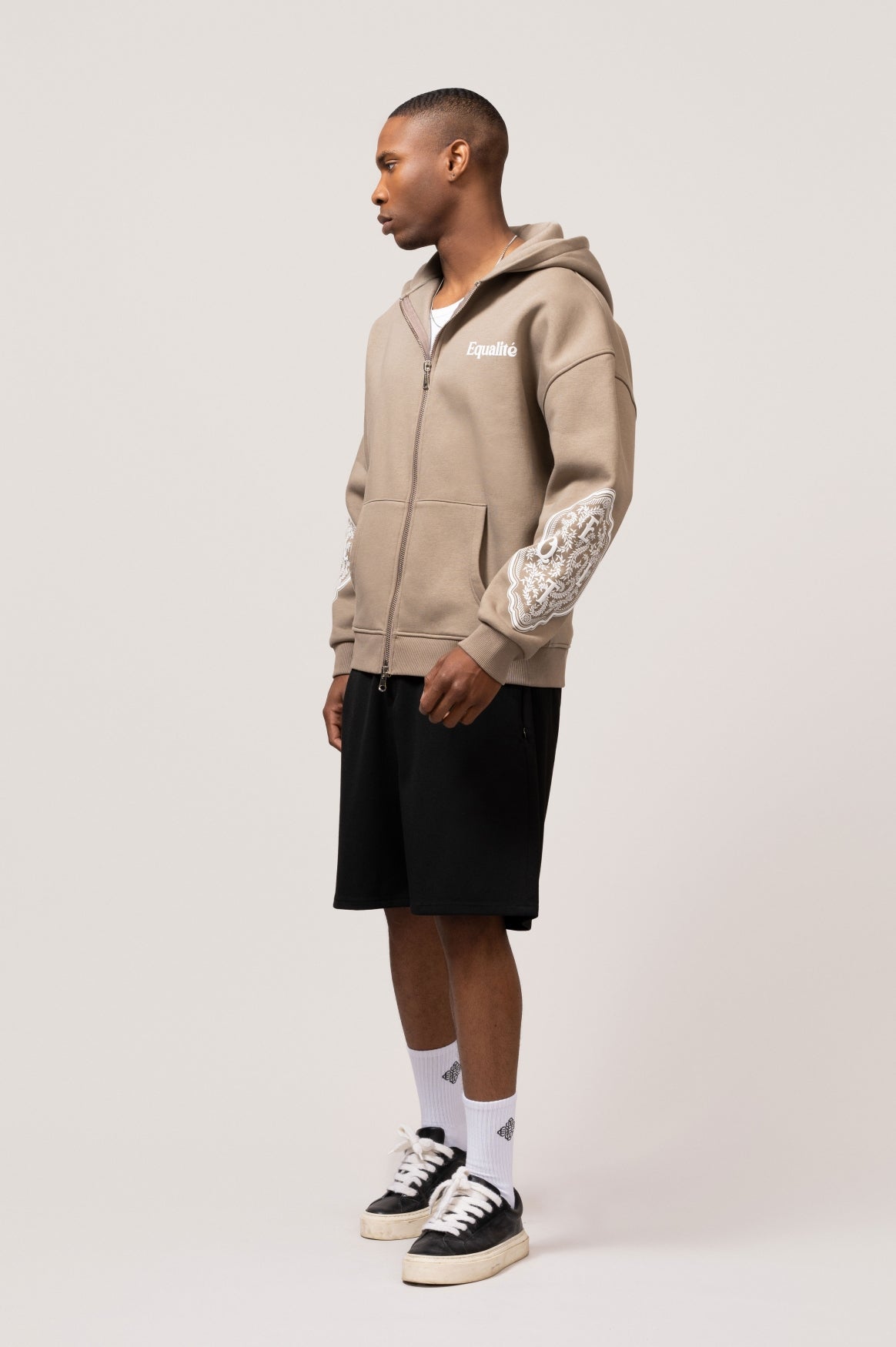 MAE PAINTING OVERSIZED FULL ZIP HOODIE | TAUPE