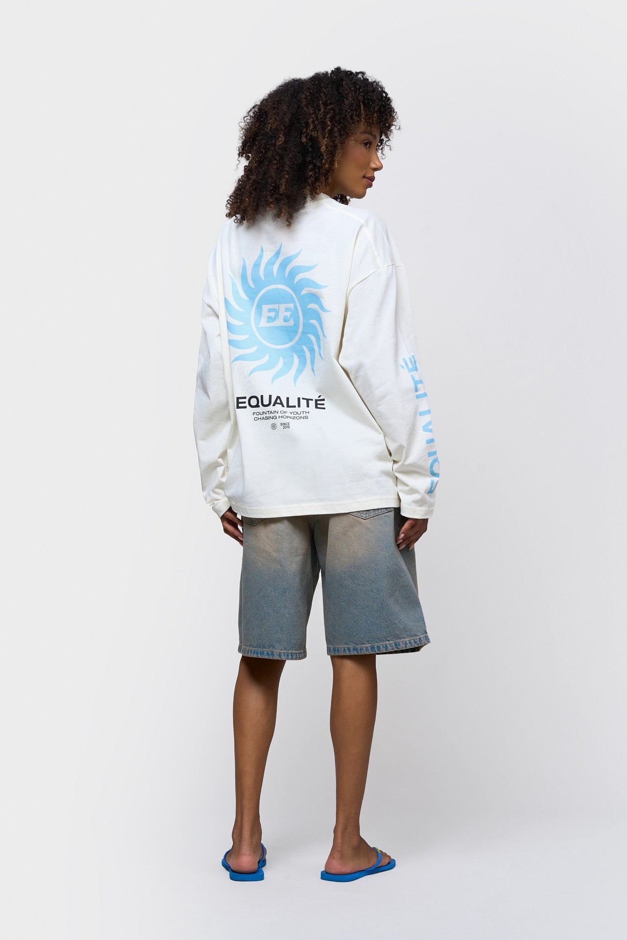 SUNNY LONGSLEEVE TEE | OFF-WHITE & LIGHT BLUE