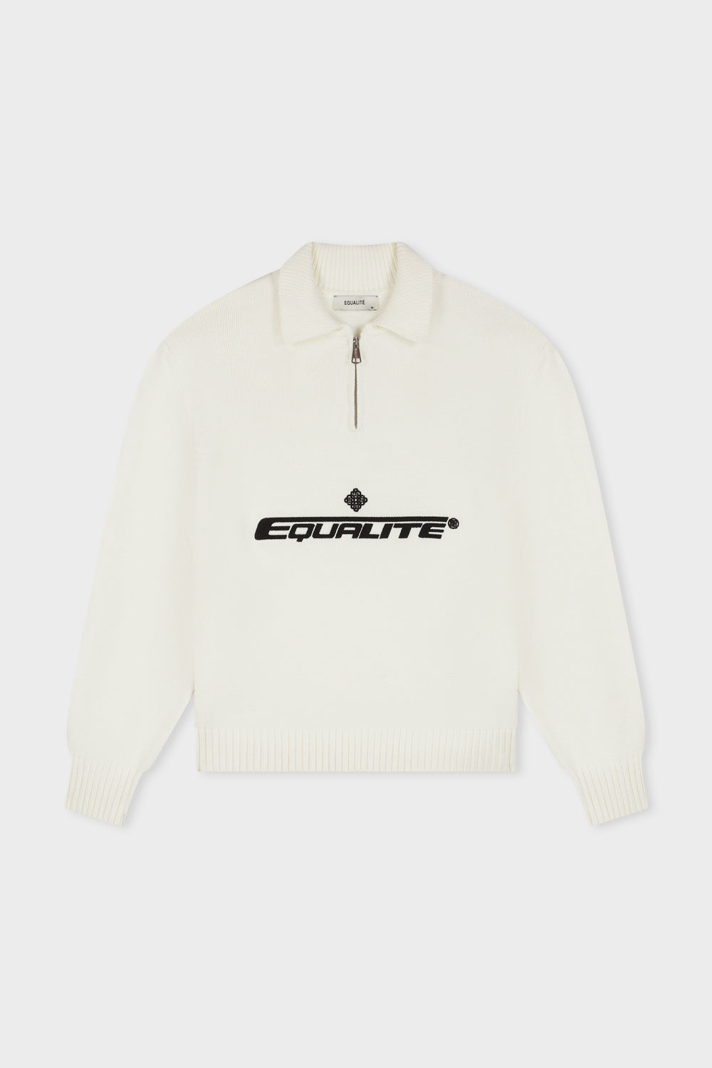 KNIT POLO QUARTER ZIP SWEATER | OFF-WHITE