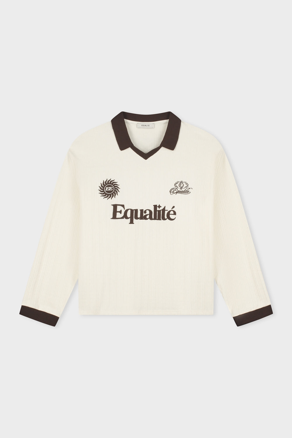 ASH KNIT LONGSLEEVE POLO | OFF-WHITE & BROWN - Equalité
