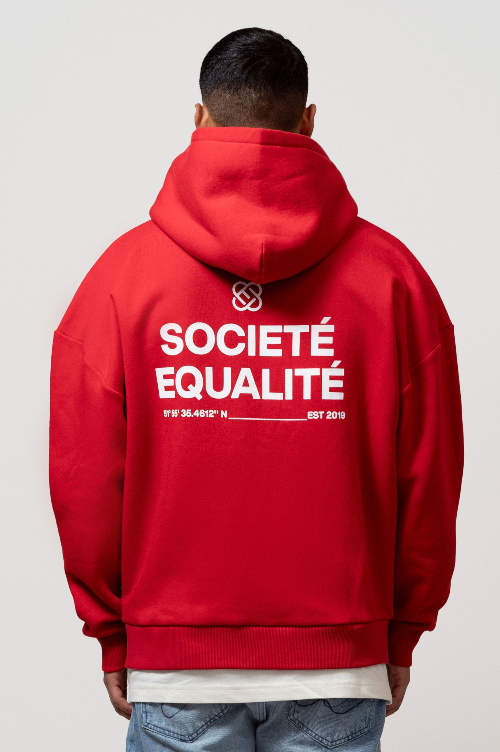 SOCIETÉ OVERSIZED FULL ZIP HOODIE | RED & WHITE